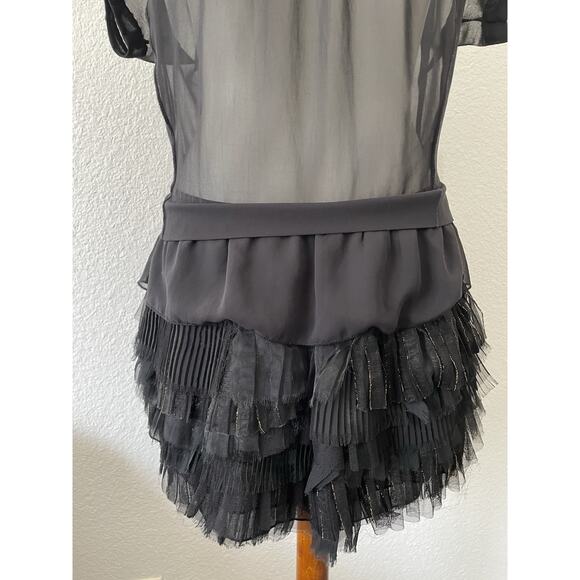 Cristina Gavioli Top  Blouse Tiered Ruffled Tie Front Black - Picture 14 of 16